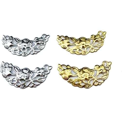 20pcs 20*46mm Hollow Crescent Filigree flower Charm Pendant Connectors for Earring DIY Jewelry Making