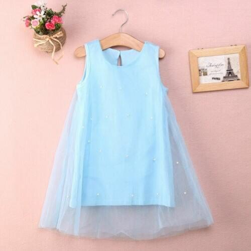 2019 New Hot Sale Latest Summer Fashion Cute Kid Baby Girls Princess Party Dress Pearl Tulle Dress Sundress