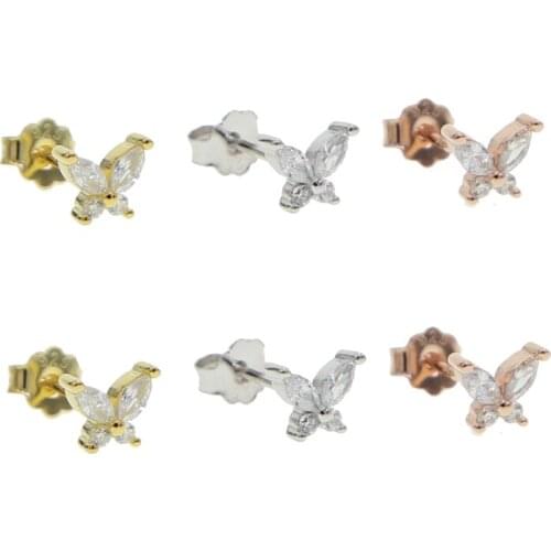 3 Colors New Dainty 925 Sterling Silver Minimalist Butterfly Cute Stud Earring For Women Wedding Charm Jewelry Gift