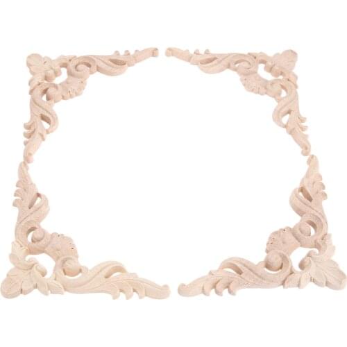 4pcs/kit 12.5cm Woodcarving Corner Decal 3D Wooden Lace Figurines Craft Appliques Frame Onlay Wall Door Furniture European Decor