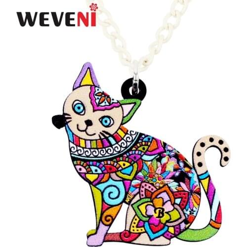 WEVENI Acrylic Collier Floral Smile Cat Necklace Pendant Chain Choker Anime Bijoux Jewelry For Women Girls Collier Female Gift