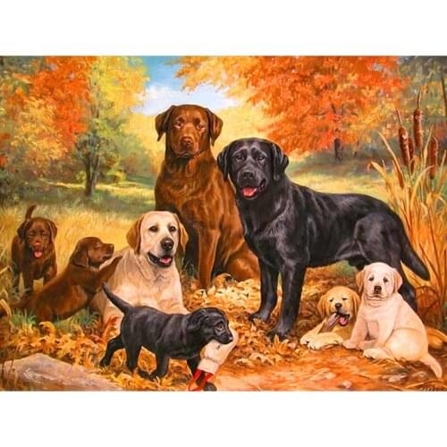 Embroidery Handicraft Diamond Painting Cross Stitch Cute Dog Pet Dog Family Diamond Embroidery Square Drill Mosaic Picture Gift