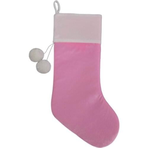 Free shipping Baby pink velvet stocking Christmas decoration socks white pompoms decoration Christmas tree decoration
