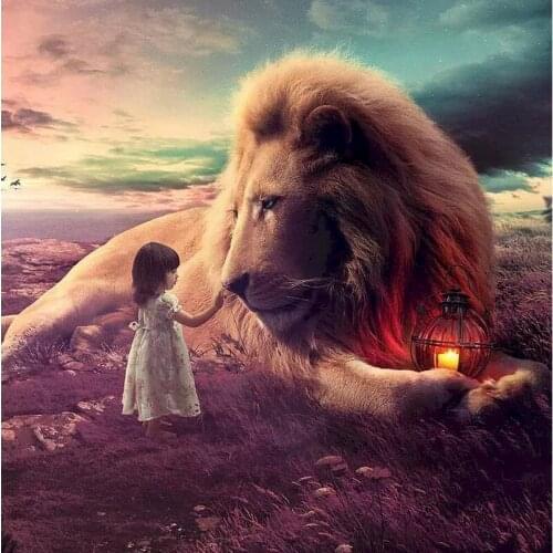 Big Lion with girl Diy painting by number with Abstract Animals Canvas Art Wall Paintings Pictures For Living Room Decor
