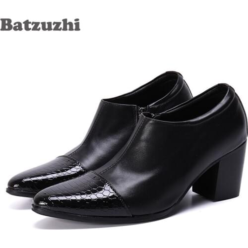 Batzuzhi 7.5cm Heels High Heel Ankle Boots Men Pointed Toe Fashion Leather Men Boots Party and Wedding Footwear chaussure homme