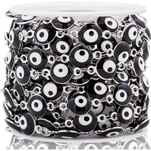 1M Stainless Steel Black Evil Eye Key Chain Wasit Leg Phone Chains For Bracelets Necklace Earrings DIY Jewelry Making Wholesale