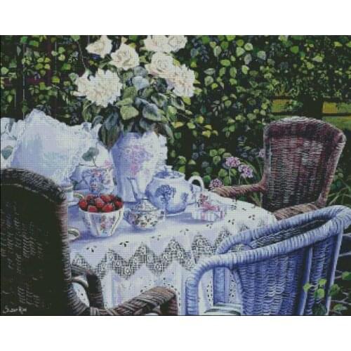 Flowers on the Table Courtyard Top Quality Embroidery Needlework 14CT Unprinted Cross Stitch Kits DIY Arts Handmade Home Decor