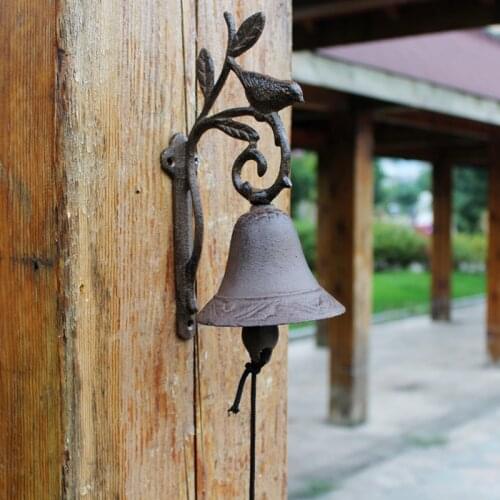 Bird on Branch Cast Iron Wall Mounted Bell Rustic Hand Cranking Welcome Door Bell European Home Garden Decor Heavy Metal Bell