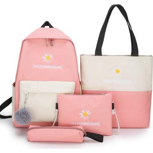 2020 4Pcs/set Flower Printing Canvas School Bag For Teenager Girls High Quality Women Laptop Backpacks Female Book Bags Student