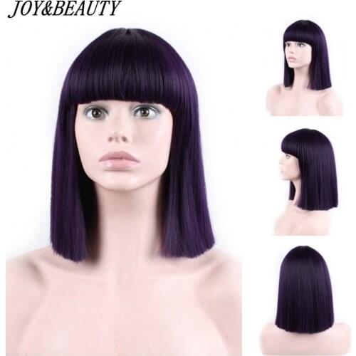 JOY&BEAUTY 12inch Short Straight Wig Heat Resistant Synthetic Hair purple Light purple Women Party Cosplay Wigs