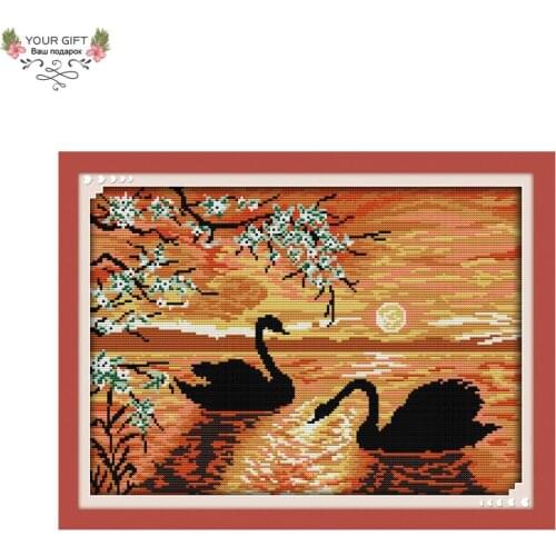 Joy Sunday D607 14CT 11CT Stamped and Counted Home Decoration Swan Lake Needlepoint Cross Stitch