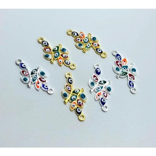 JunKang 10pcs 13*29mm mixed color leaves drop oil eye connector, DIY handmade necklace bracelet earring headpiece accessories