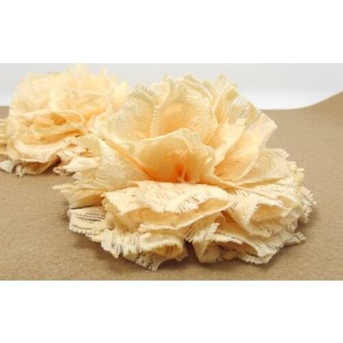 3 15/16 Inches Pleated Lace Flower|Beige Lace Flower Applique|Hair Supplies|Decorative Flower|Scrapbook Embellishment