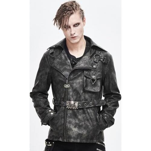 Devil Fashion Mens Punk Rock Short Coat Personality Fashion Adjustable Waist Belt MotorcycleThick Jackets