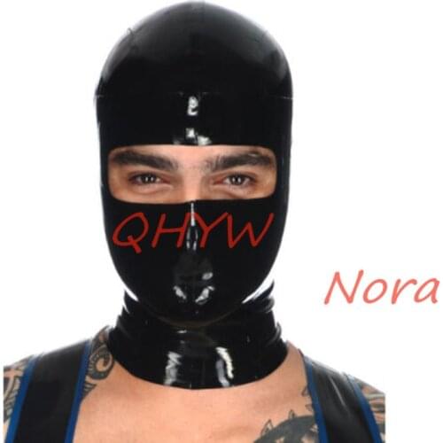 Natural Latex Face Mask Hood FOR MEN Cosplay Costumes Fetish Cosplay Mask Back Zipper Club Wear
