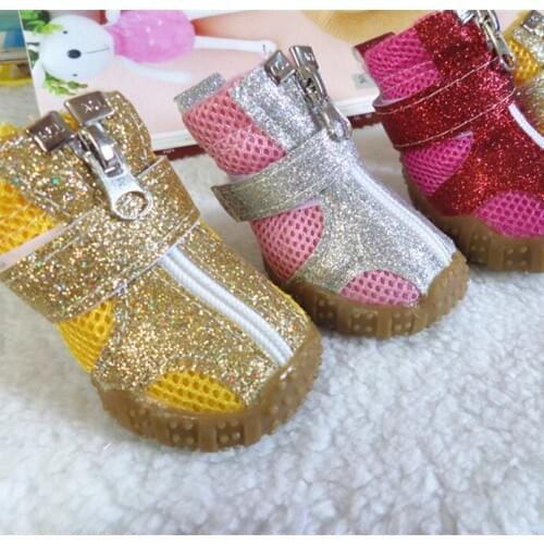 4 pcs/set fashion breathable dog pet shoes pattern mesh dog shoes for small dog cat teddy chihuahua dog shoes Shining cat shoes