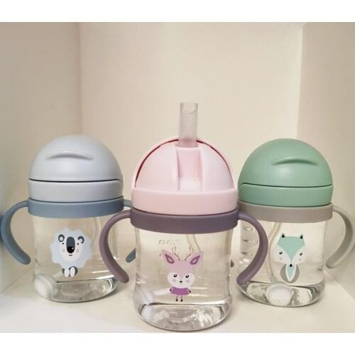 250ML Cartoon Baby Feeding Bottle Infant Children Drinking Bottle Kids PP Non-spill Portable Straw Water Bottle Drinkware