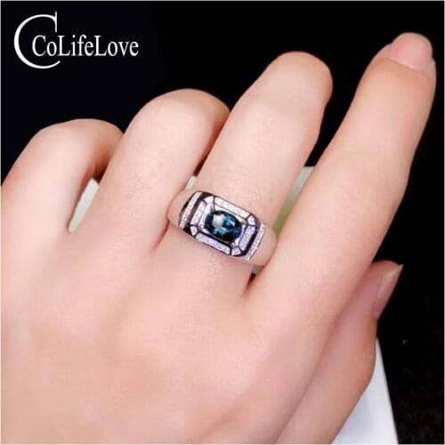CoLife Jewelry Sapphire Ring for Man 0.8ct Natural Sapphire Man Silver Ring Solid 925 Silver Man Sapphire Gift for Biyfriend