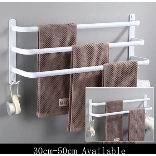 Wall Mount 30-50CM White Aluminium Towel Rack Holder Double Three Bar With Toilet Robe Hook Hanger Kitchen Bathroom Accessories