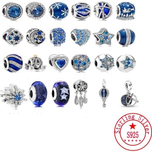 New Blue Crown Winter Crystal Elevated Beads Fit Original Pandora Charms Silver S925 Bracelet Jewelry