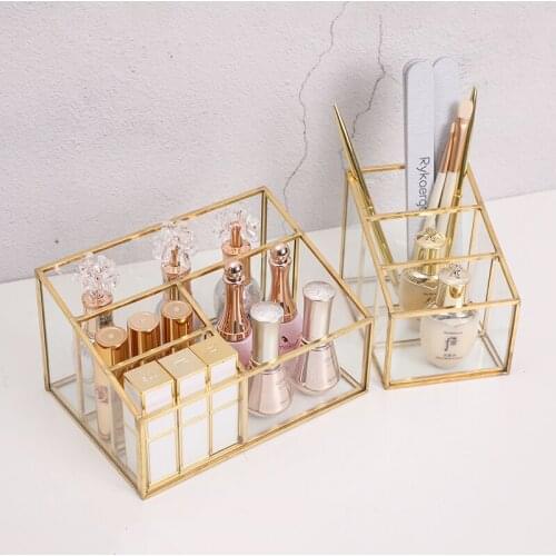 New Fashion Glass Desktop Makeup Organizer Lipstick Brush Holder Sundries Cosmetic Storage Box Dust-proof Makeup Jewelry Box