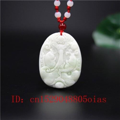 Natural White Chines Jade Dragon Pendant Fish Necklace Charm Jewellery Fashion Accessories Carved Amulet Gifts for Women Men