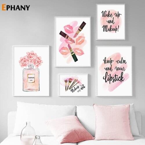 Perfume Fashion Canvas Poster Lipstick Makeup Brushes Print Painting Girl Room Decoration Charming Eyelash Wall Art Picture