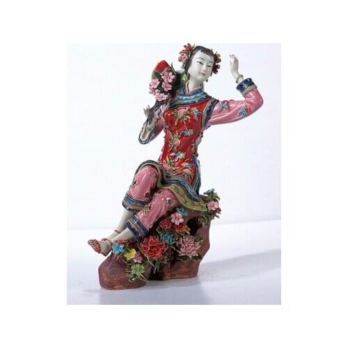 Peach blossom fairy classic beauty Shiwan doll Chinese style sitting ack tea room porch decoration girl Beauty figure Sculpture