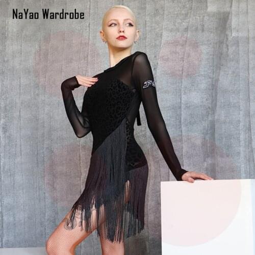 2021 New DL679 Long Sleeve tassel Design Latin Dance Dress Dancing Performance Women Dress Ballroom Samba Tango