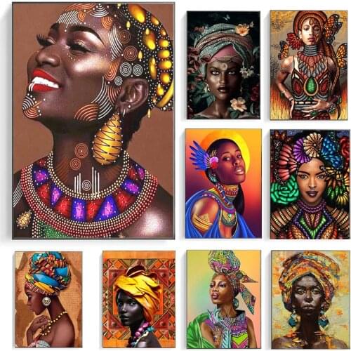 African Woman Wearing Gold Jewelry Poster Canvas Painting Print Cuadros Art For Wall Decoration Mural Modern Home Decor No Frame