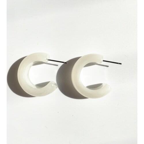 UJBOX Small 25mm White Pattern Resin Hoop Earrings for Women Girls Minimalist jewelry