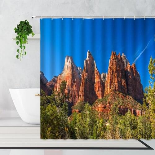 Mountain Natural Scenery Shower Curtain Water Reflection Landscape Home Decor Waterproof Bath Curtains Wall Decoration With Hook