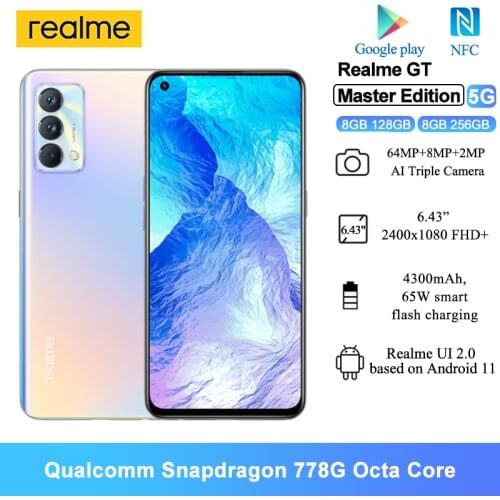 Realme GT Master Edition 5G Cell Phones NFC 6.43" FHD+ Snapdragon 778G 64MP Camera 65W Fast Charger Android Mobile Phones