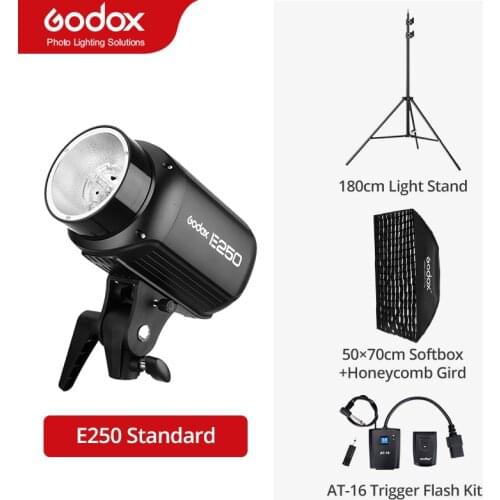 Godox E250 250Ws Photography Studio Flash Strobe Light + 180cm Light Stand + 50 x 70cm Honeycomb Gird + AT-16 Trigger Flash Kit