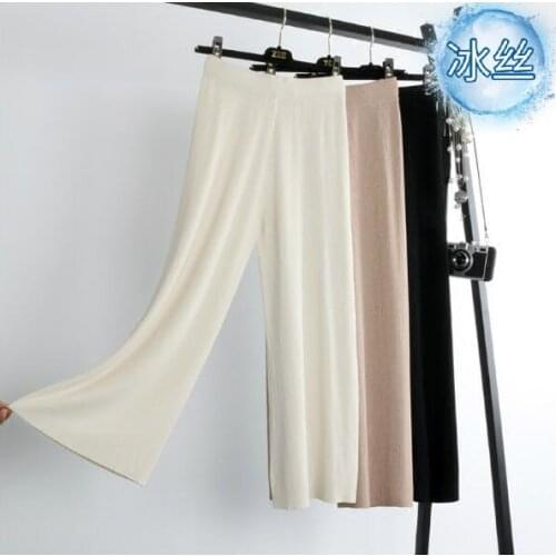 Thin ice silk knitting wide - legged pants getting 2021 summer wear pants han edition much of tall waist height leisure pants