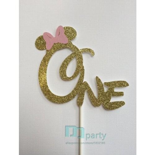 Mouse Cake Topper Glitter Cake Topper Birthday Party Decor Cake Stick Cake Glitter Pink Gold Cake
