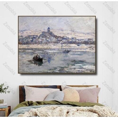 Home Decoration Poster The Lake and Boaters Next To The Town Art Decoration Canvas Painting Waterproof Ink Used On The Walls of