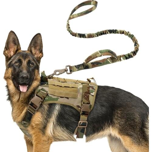 Military Tactical Dog Harness Large Dog Outdoor Combat Durable Equipment Camouflage Vest Shepherd Dog Chest Strap With Leash