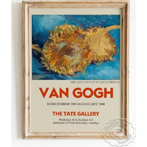 Vincent Van Gogh Exhibition Poster, Two Cut Sunflowers Canvas Painting, Vintage Plants Flowers Art Prints, Wall Picture Decor