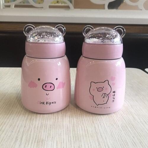 Japanese Cute Pig Stainless Steel Thermal Bottle Simple Portable Creative Sports Kettle Cup Creative Bottle Water Cup FF70P