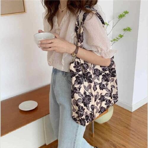 Female Shoulder Bags Retro Maple Leaves Print Underarm Canvas Bag Women Ins Casual Lager Capacity Tote Shopper Bag Сумка Женская