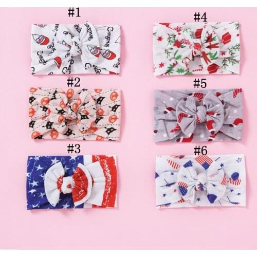 12pcs/lot Kids Christmas Print Wide Head Tied Nylon Turban Headbands Knot Bow Baby Nylon Headwrap Baby Girls Hair Accessories
