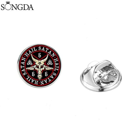 2020 New Gothic Pentagram Baphomet Brooches Male Suit Coat Badge Retro Red Goat Head Lapel Pins Shirt Accessories for Men