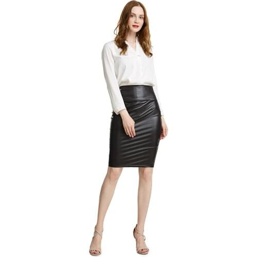2021 New Women High Waist Faux Leather Pencil Skirt Bodycon Skirt Solid Sexy OL Office Skirts