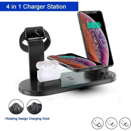 4 in 1 Wireless Charging Dock Desk Desktop Charger Station for Multiple Devices for Apple Watch Airpods iPhone Micro Type-C USB