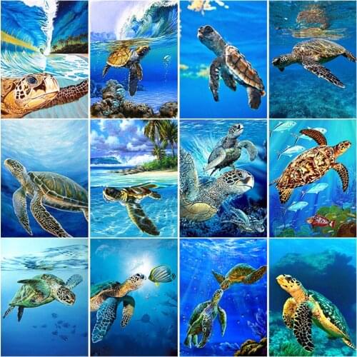 5D Diamond Embroidery Cross Stitch Kit Full Square Round Drill Sea Turtle Painting Landscape Mosaic Rhinestone Pictures Wall Art