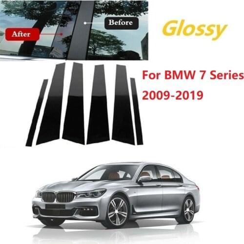6PCS Gloss Black Window Trim Cover BC Column Sticker For BMW 7 Series Sedan 2009-2019 Polished Pillar Posts Styling