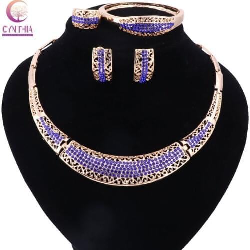 African Beads Wedding Accessories Jewelry Sets Style Crystal Gold Color Bridal Necklace Bangle Earrings Rings Jewelry Set