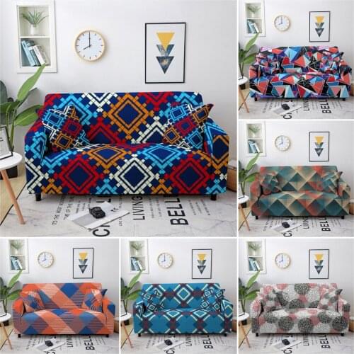 Colorful Geometry Ealstic Stretch Sofa Cover for Living Room Sectional Sofa Slipcover Polyester Loveseat Couch Cover 1-4 Seat