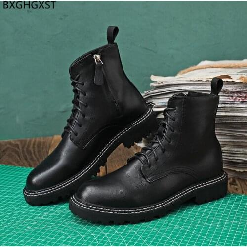 Black Military Boots Man Designer Shoes Ankle Boots for Men Male Round Toe Men Casual Shoes Martin Boots for Men 2021 Chaussure